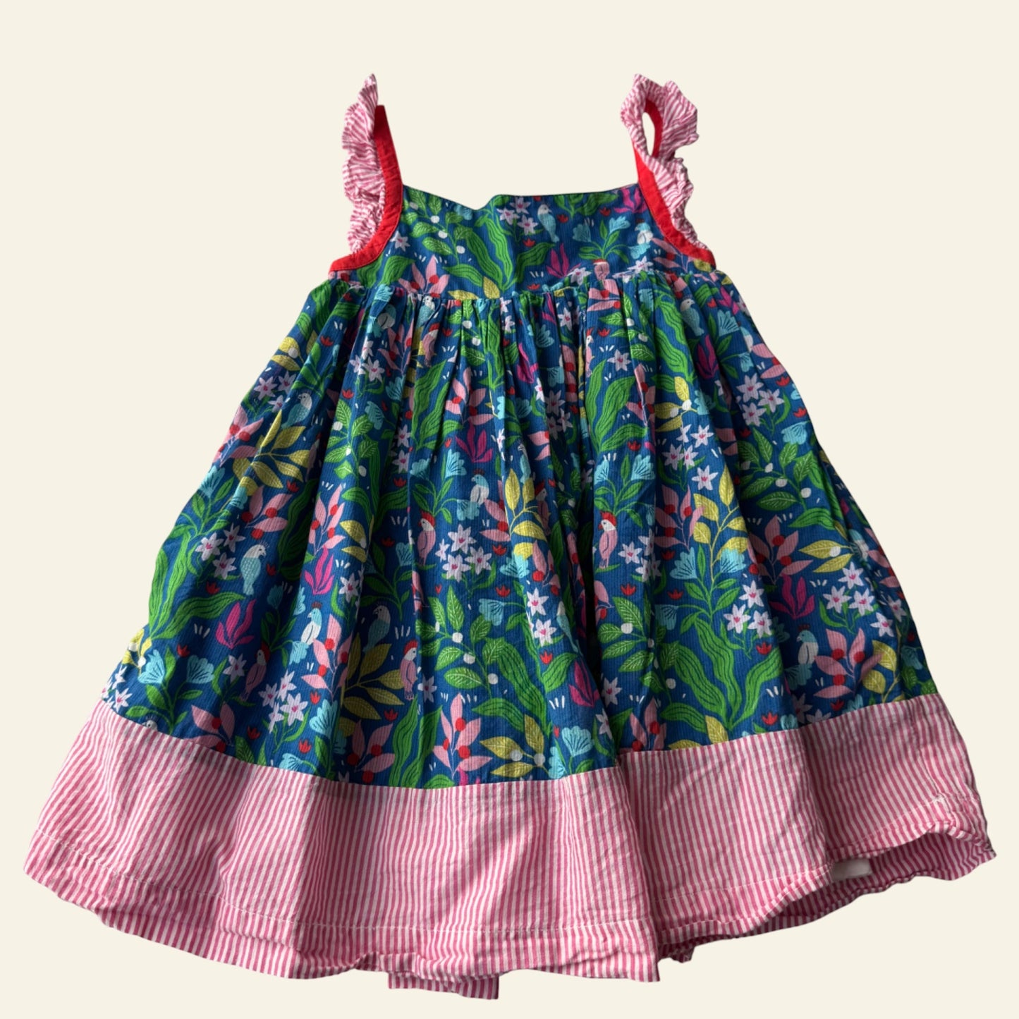 Mini Boden green bird and floral dress size 3-4