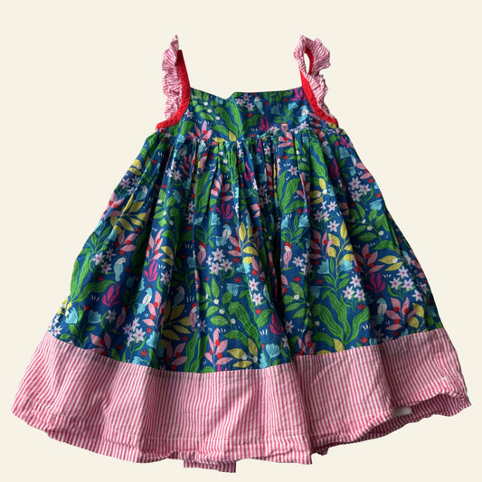Mini Boden green bird and floral dress size 3-4