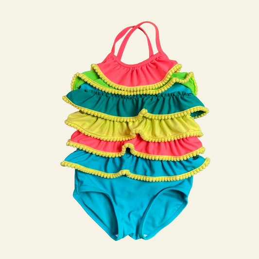 M&S blue frill pom pom bathers size 1