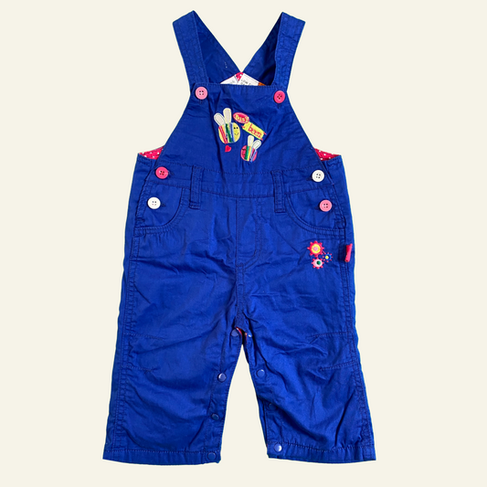 Pumpkin Patch blue busy bees overalls size 3-6 months (snap missing)