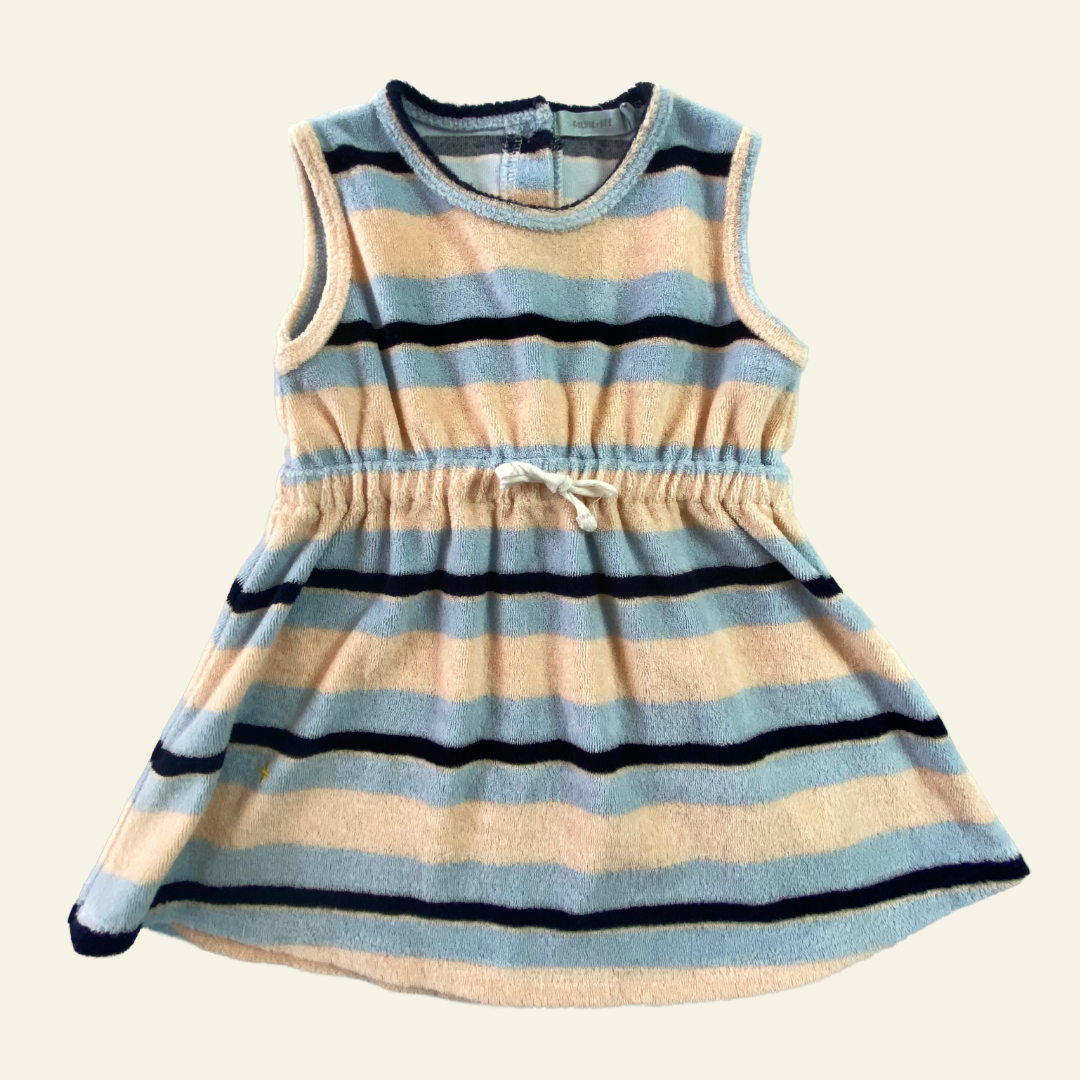 Goldie and Ace blue striped toweling dress size 6-12m