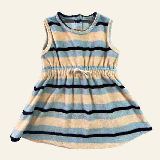 Goldie and Ace blue striped toweling dress size 6-12m