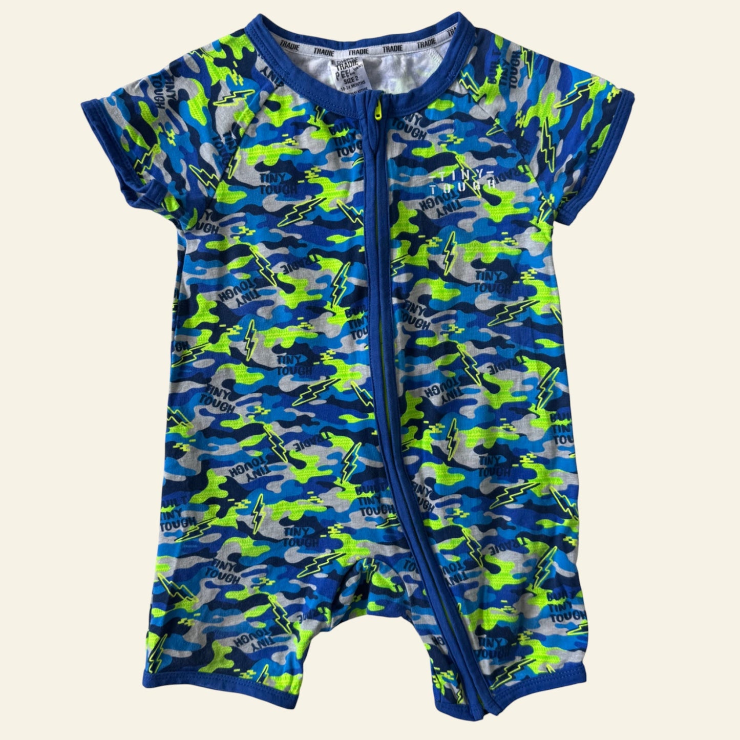 Tradie blue tiny tough onesie size 2