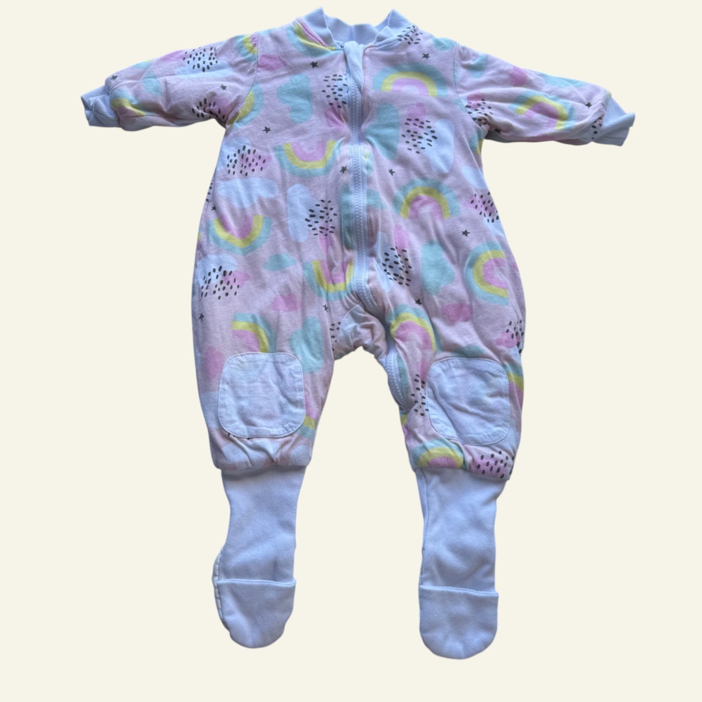 Baby Sleeptime pink rainbow sleepsuit size 0 (Perfectly Imperfect)