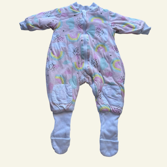 Baby Sleeptime pink rainbow sleepsuit size 0 (Perfectly Imperfect)