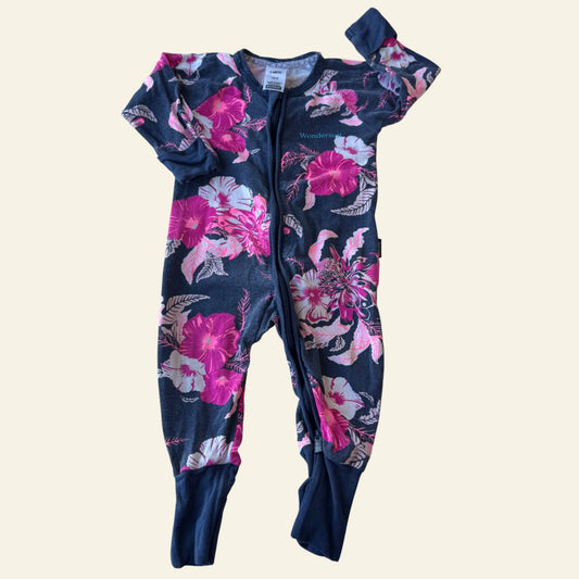 Bonds navy and pink floral wondersuit size 00 (Perfectly Imperfect)