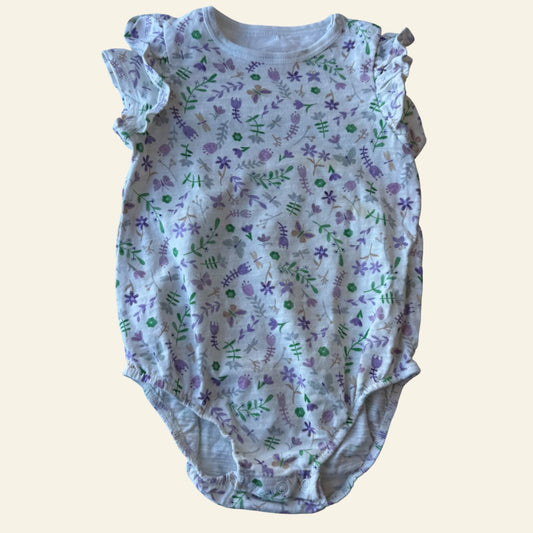 Country Road white and purple floral bodysuit size 0 (Perfectly Imperfect)