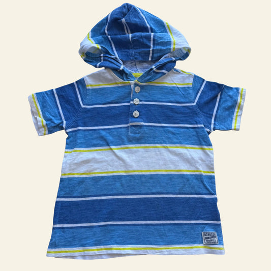 Oshkosh blue and yellow stripe hooded tshirt size 5 (Perfectly Imperfect)