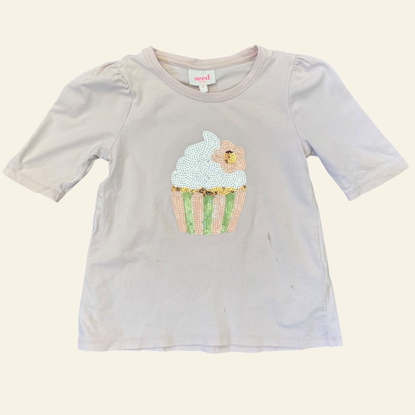 Seed pink sequin cupcake tshirt size 4 (Perfectly Imperfect)
