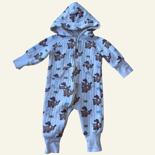 Jack and Milly brown dog hooded onesie size 00 (Perfectly Imperfect)