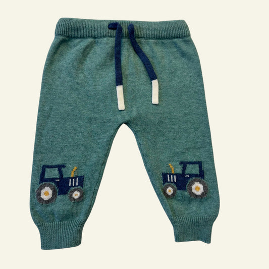 Purebaby green tractor knit pants size 000
