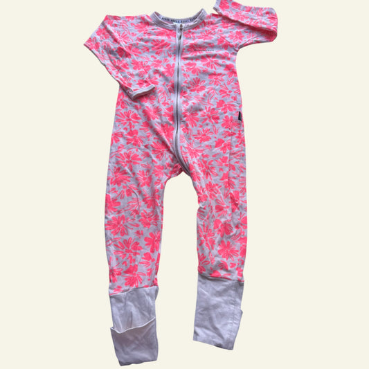 Bonds fluro pink floral wondersuit size 2