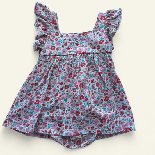 Purebaby pink and red floral romper dress size 0
