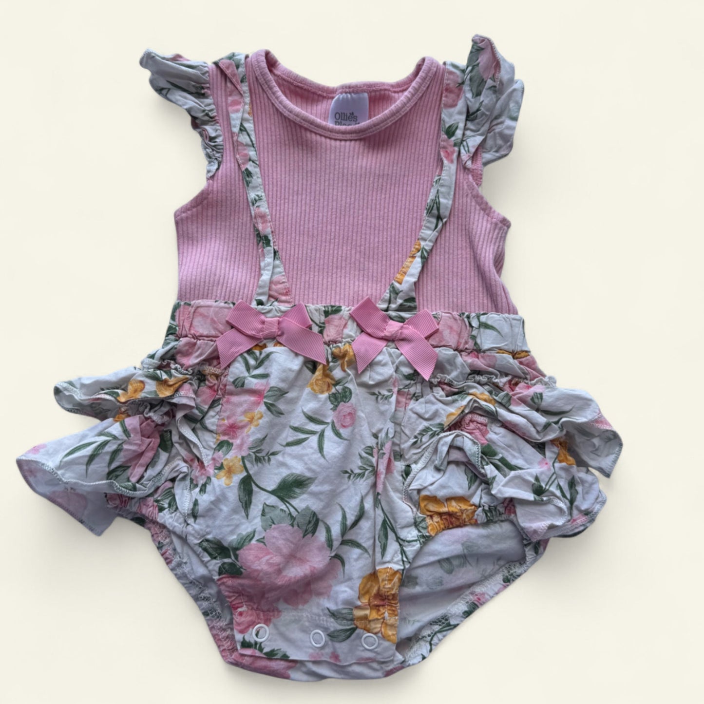 Ollies Place pink floral overall romper size 00