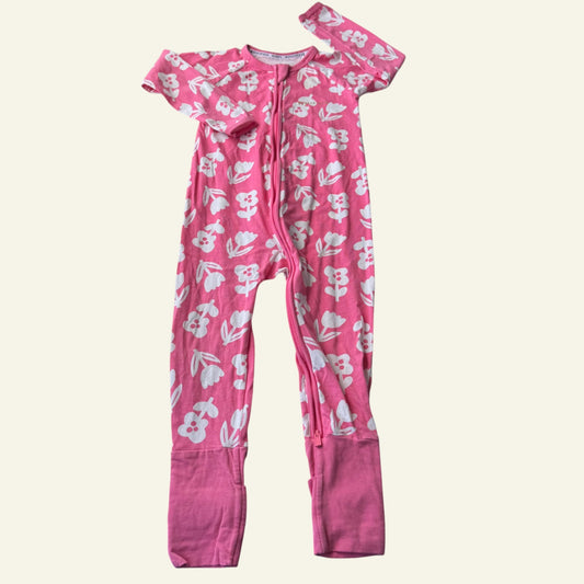 Bonds pink and white floral wondersuit approx size 3 (no tag) (Perfectly Imperfect)