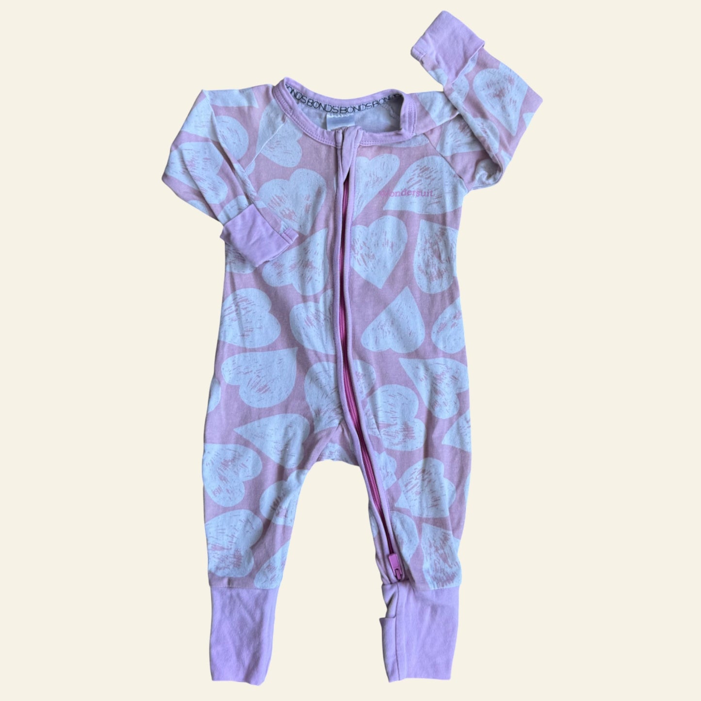 Bonds pink and white heart wondersuit size 000