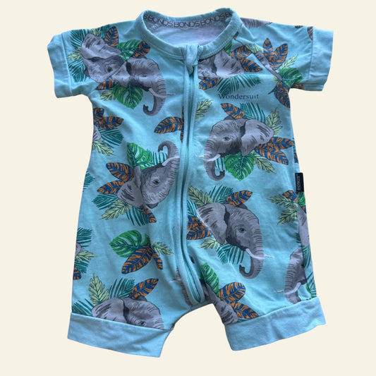 Bonds blue elephant short sleeve wondersuit size 000