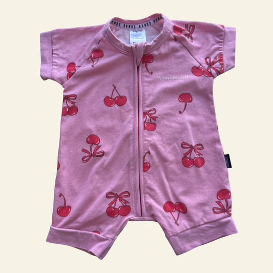 Bonds pink cherry short sleeve wondersuit size 0000