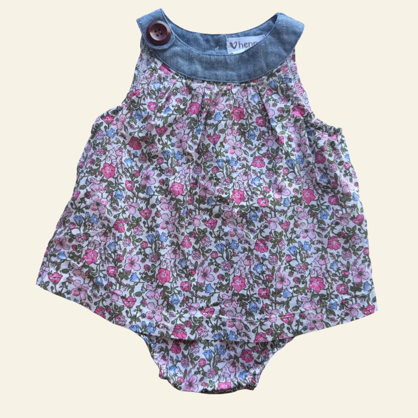 Henry pink and blue floral romper size 6m
