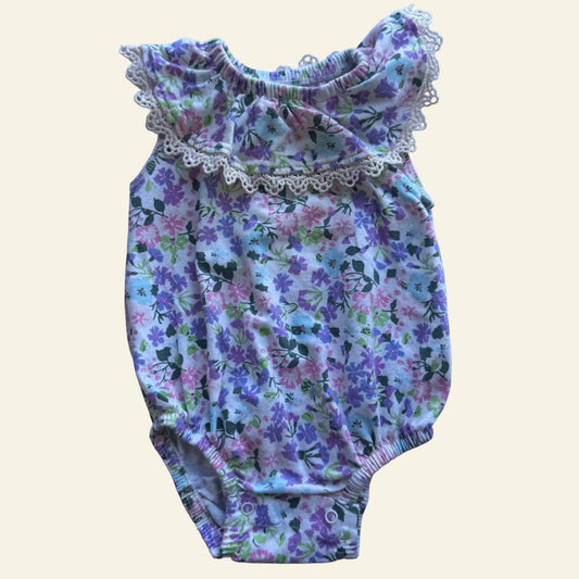 Catherine Malandrino purple and blue floral romper size 3-6 months