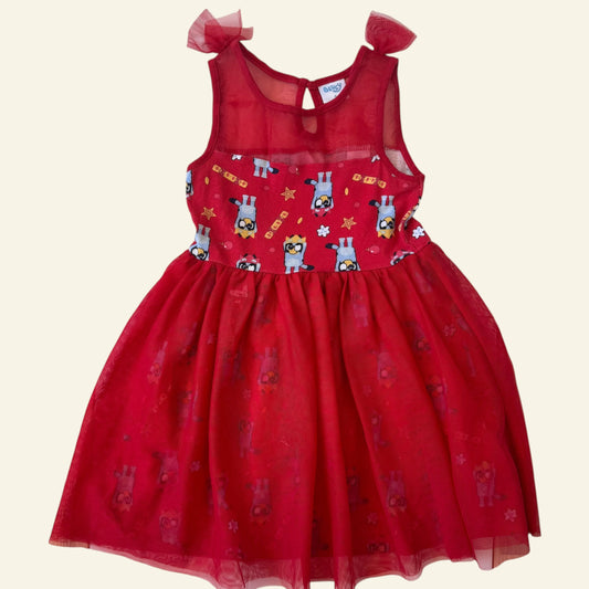 Bluey red Christmas dress size 4 (Perfectly Imperfect)