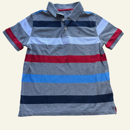 Tommy Hilfiger grey and white stripe polo top size 8-10