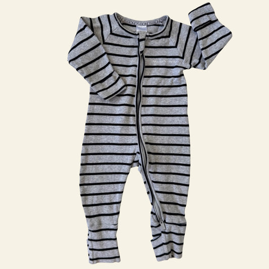 Bonds grey and black stripe wondersuit size 00