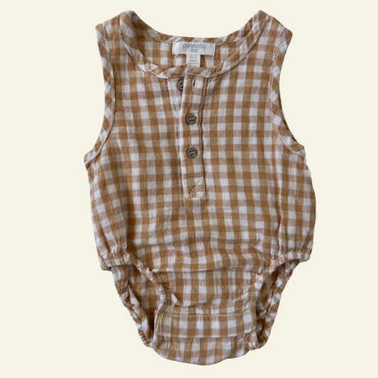 Purebaby brown gingham romper size 000