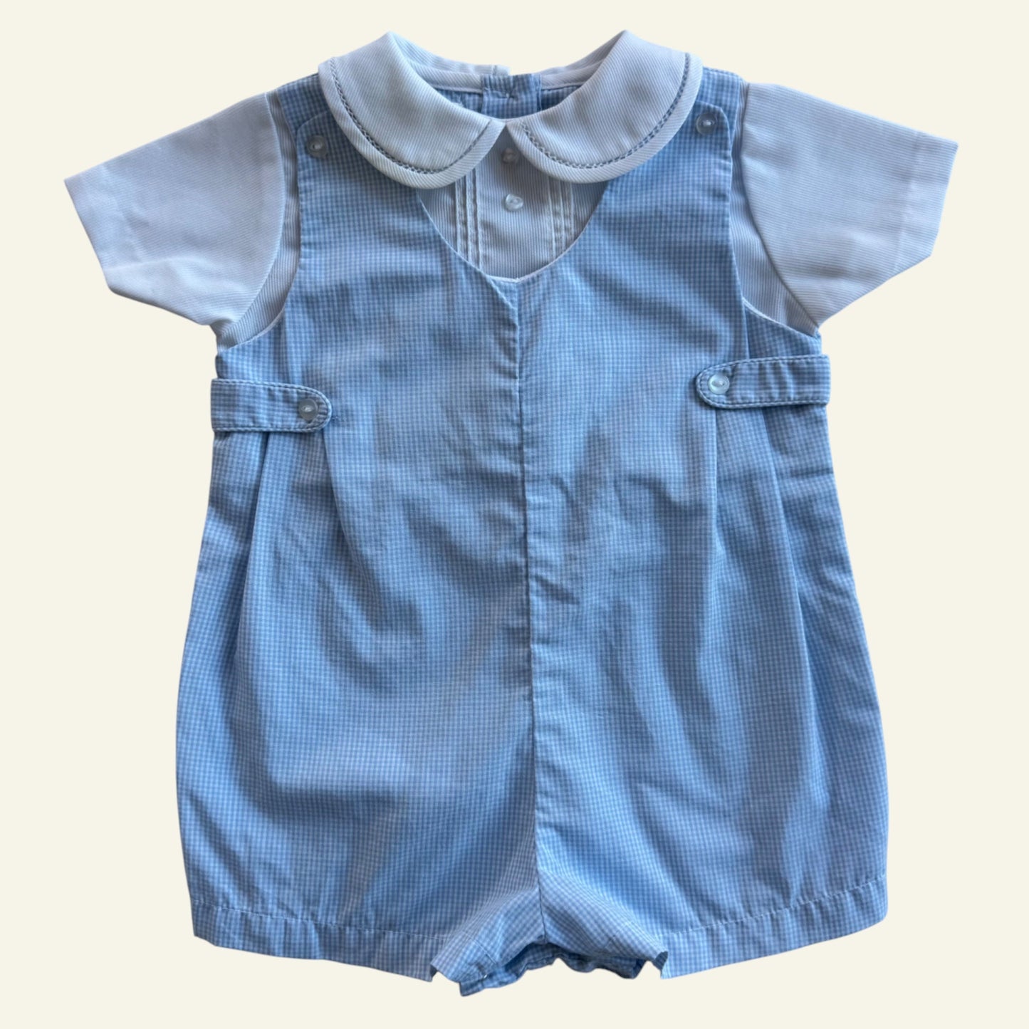 Vintage Petit Ami blue gingahm romper size 000