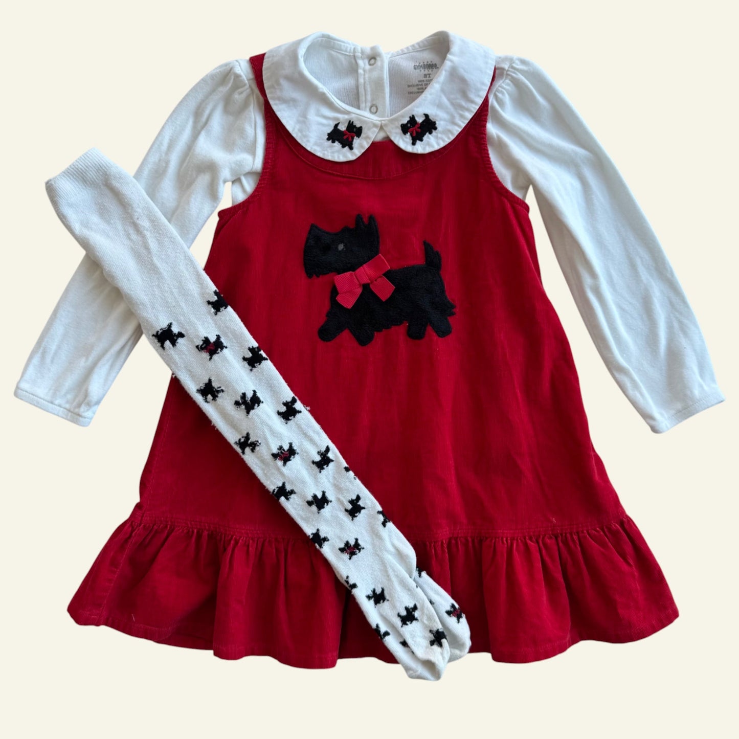 Gymboree red scotty dog dress wirth tights size 3
