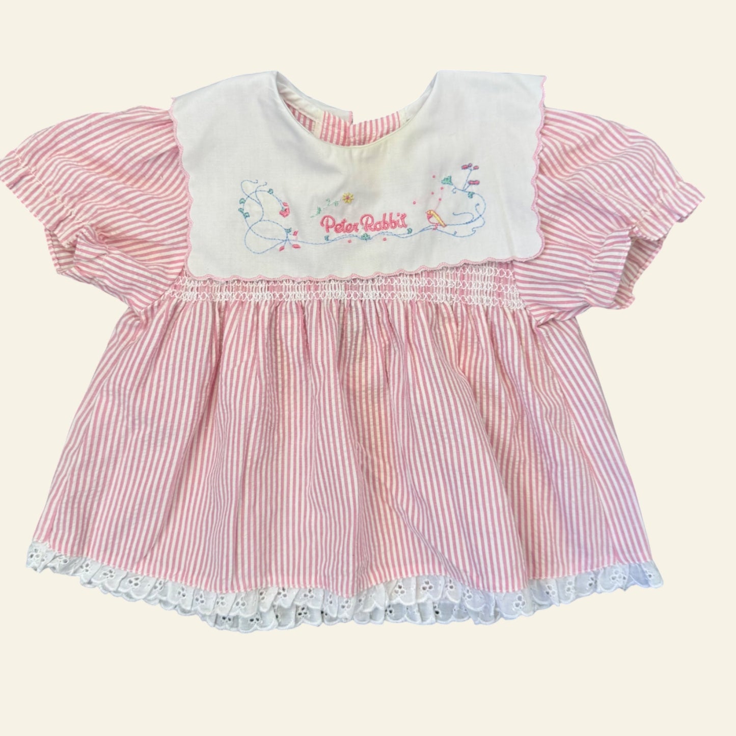 Vintage Peter Rabbit pink stripe smock top approx size 00 (tag faded)