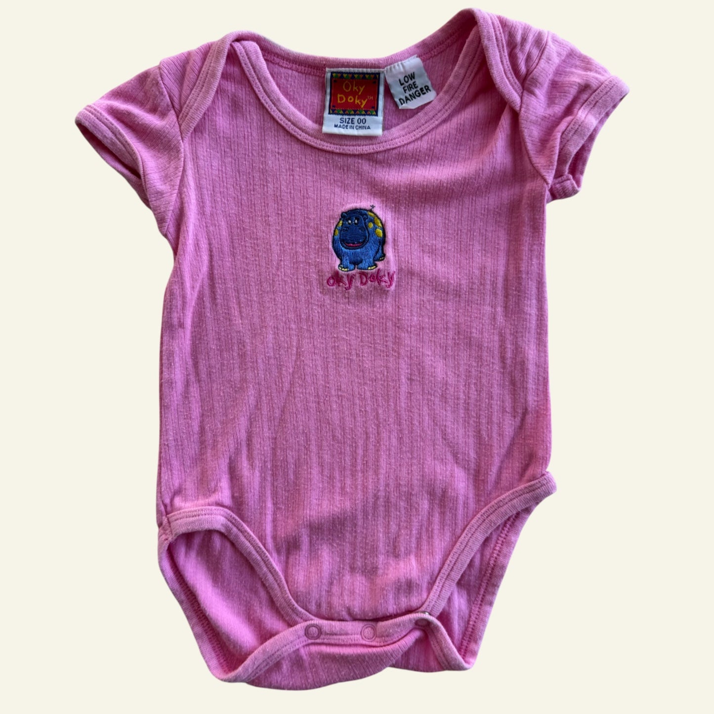 Vintage Oky Doky pink hippo bodysuit size 00